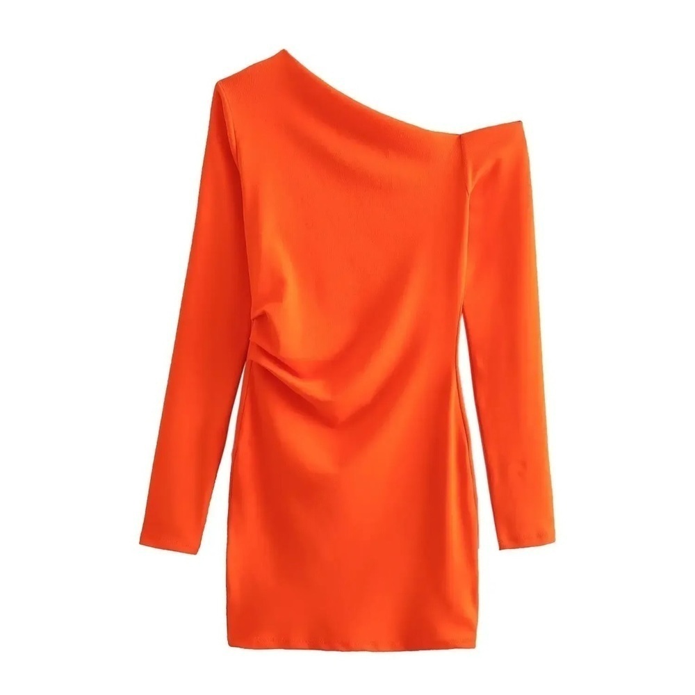 Zara chic French Asymmetric orange Mini Dress Size Medium NEW